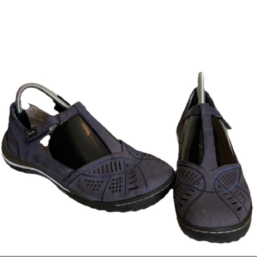 Jambu Womens Bridget Leather T Strap Flat Memory Foam Insert Shoe Size 8.5 Blue